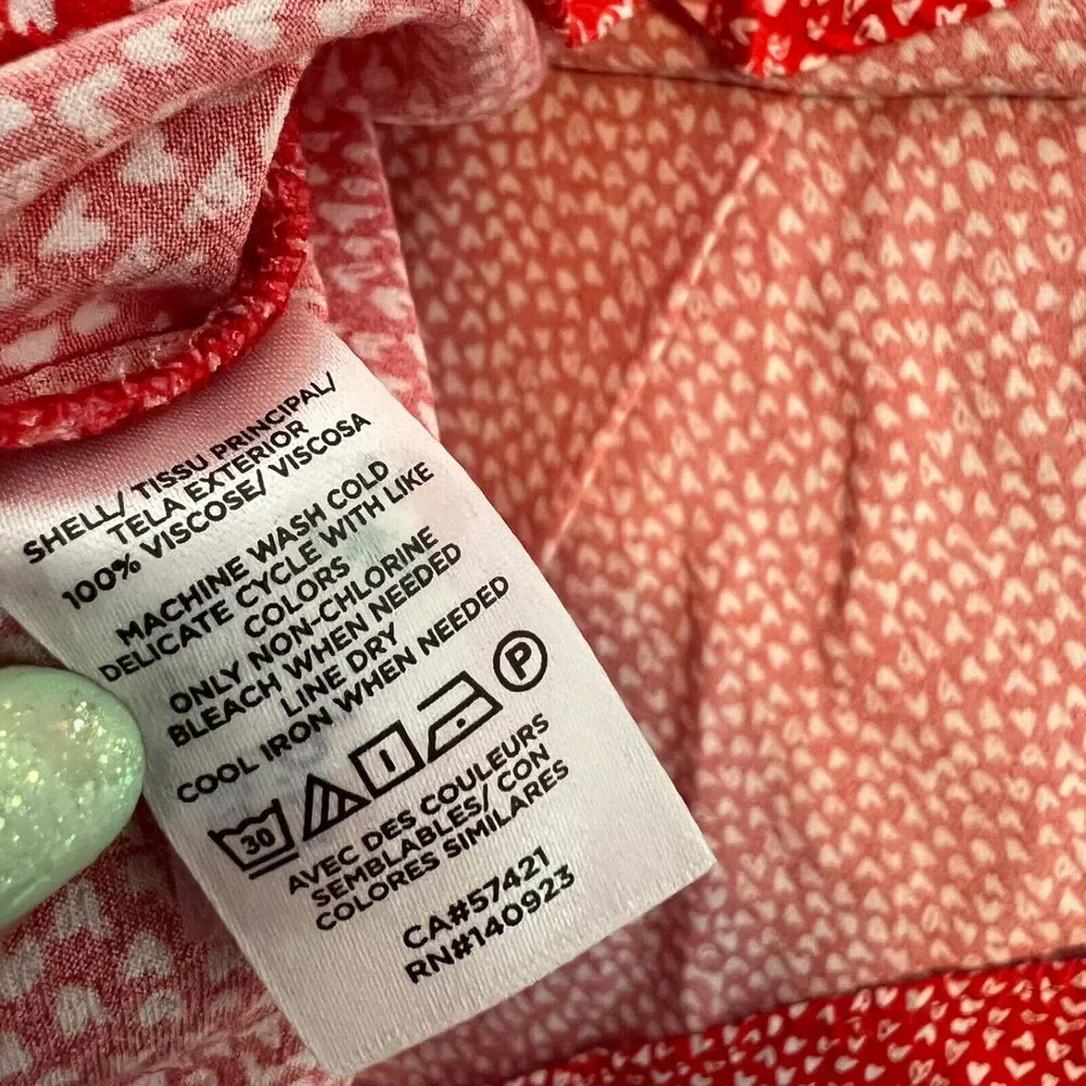 Loft Top Womens 18 Red Heart Print Ruffle Trim Peasant Boho Chic Romantic Flowy - Picture 10 of 11